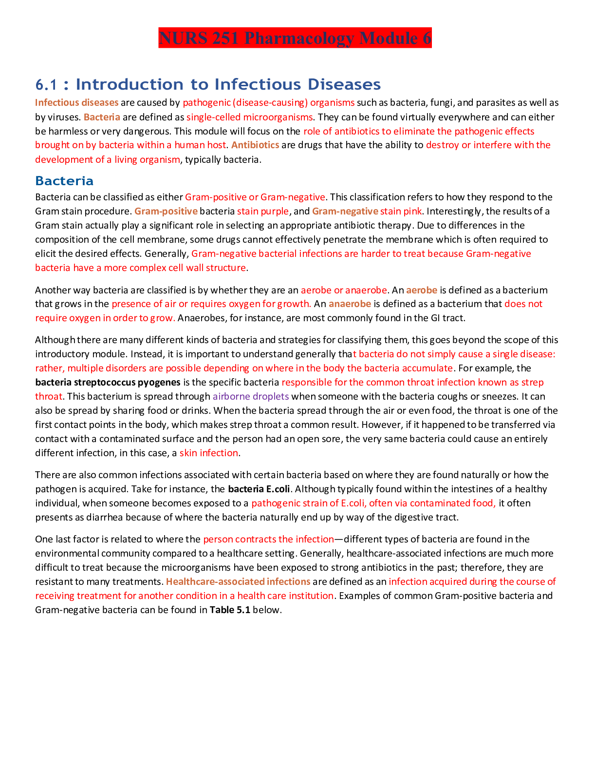 Preview of NURS 251 Pharmacology Module 6- Portage Learning